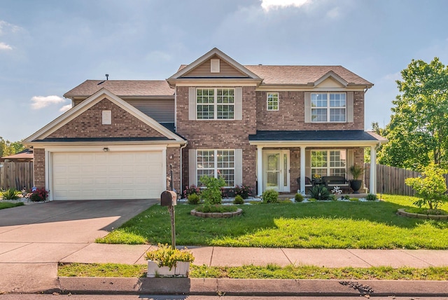1717 Emma Cir, Spring Hill, TN 37174 - traditional home featuring concrete driveway, an attached garage, brick siding, covered porch, and roof with shingles