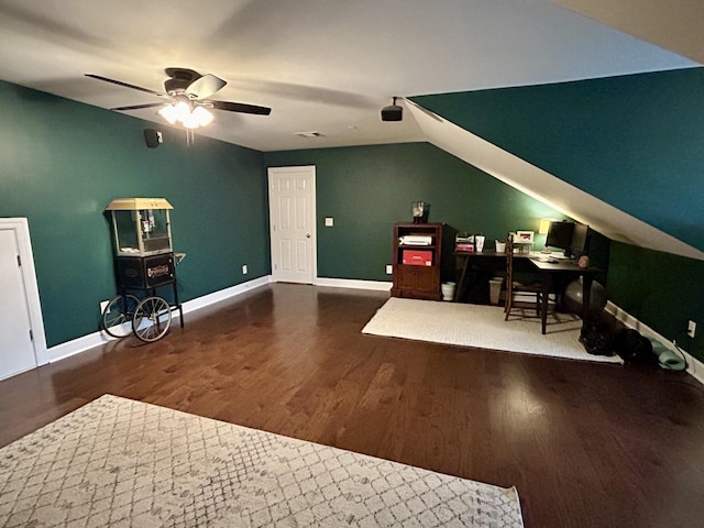 605 Nevins Pl, Nolensville, TN 37135 - additional living space featuring a ceiling fan, wood finished floors, baseboards, vaulted ceiling, and a desk