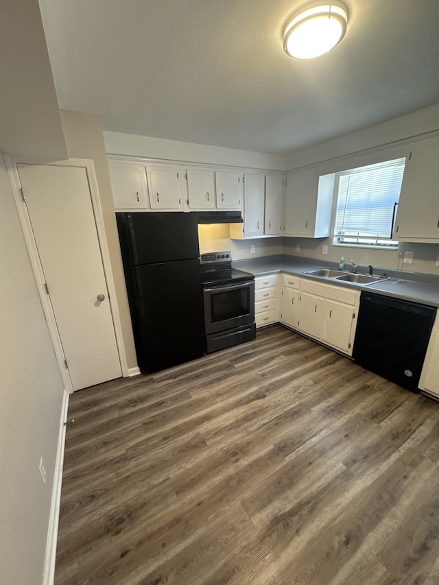 365 Peabody Dr, Clarksville, TN 37042 - kitchen with a sink, white cabinetry, black appliances, and dark wood-type flooring
