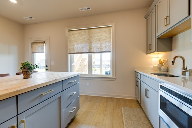 kitchen featuring a healthy amount of sunlight, built in microwave, visible vents, and a sink