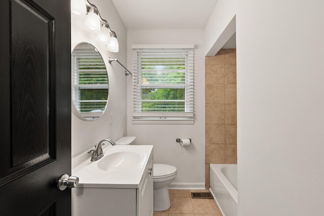 3103 Lakeland Dr, Nashville, TN 37214 - bathroom with toilet, baseboards, visible vents, tile patterned floors, and vanity