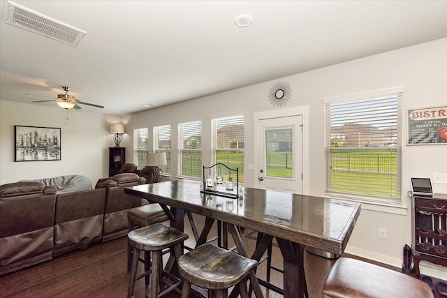 3157 Rift Ln, Murfreesboro, TN 37130 - dining room with plenty of natural light, a ceiling fan, and dark wood-type flooring