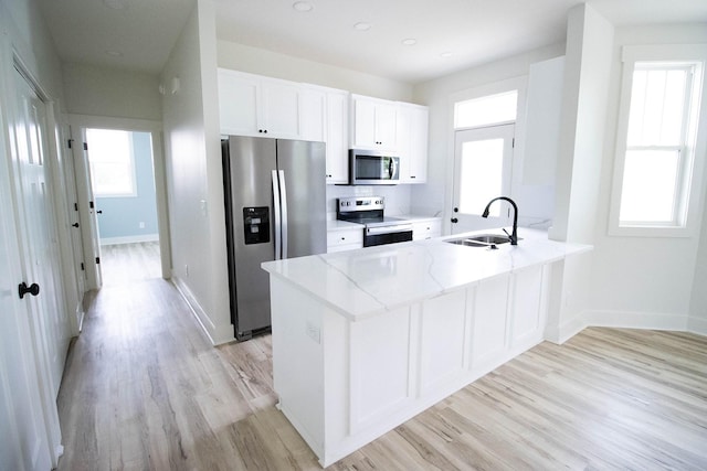 105 Shephard St N, Winchester, TN 37398 - kitchen with light wood finished floors, a sink, a peninsula, white cabinets, and appliances with stainless steel finishes