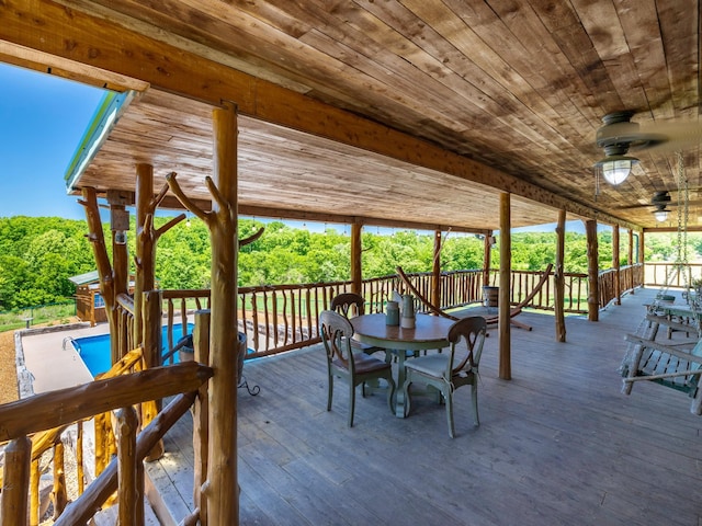 375 Good Hope Rd, Leoma, TN 38468 - wooden deck featuring outdoor dining space and ceiling fan