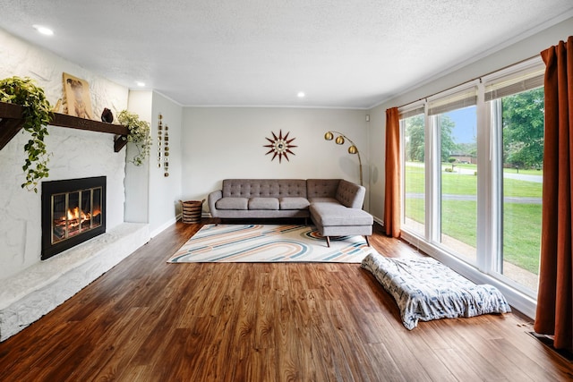 5024 Lakeridge Dr, Old Hickory, TN 37138 - living area with wood finished floors, a fireplace, recessed lighting, baseboards, and a textured ceiling