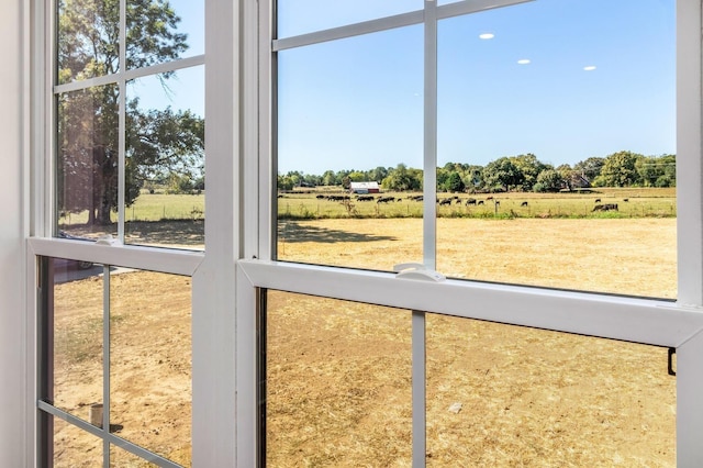interior space featuring a rural view