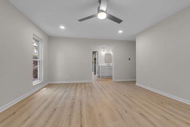 4048 Lancashire Dr, Antioch, TN 37013 - spare room with ceiling fan, light wood-style floors, baseboards, recessed lighting, and a sink
