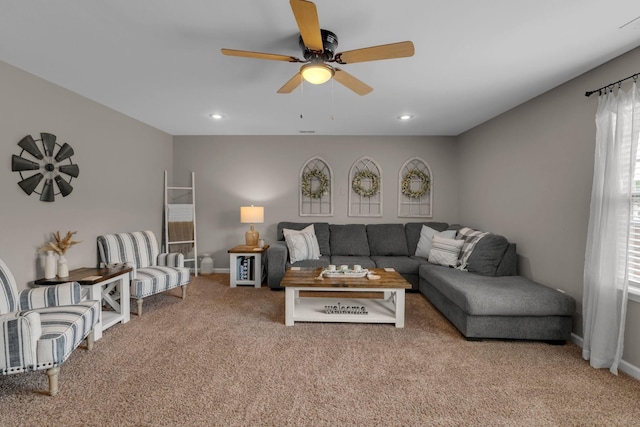 1803 Villa Cir, Lebanon, TN 37090 - carpeted living area with baseboards, ceiling fan, and recessed lighting