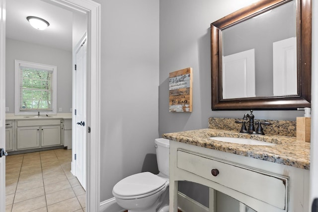 bathroom featuring vanity, toilet, and tile patterned floors