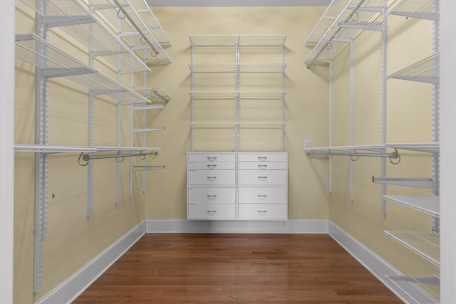 walk in closet with wood finished floors