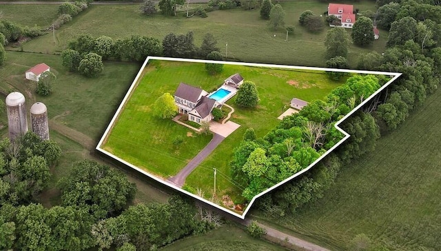 drone / aerial view with a rural view