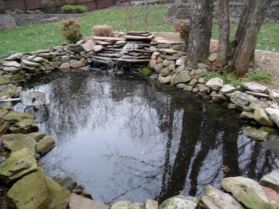 exterior space with a small pond