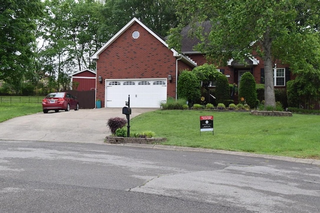 view of front of property featuring brick siding, concrete driveway, and a garage