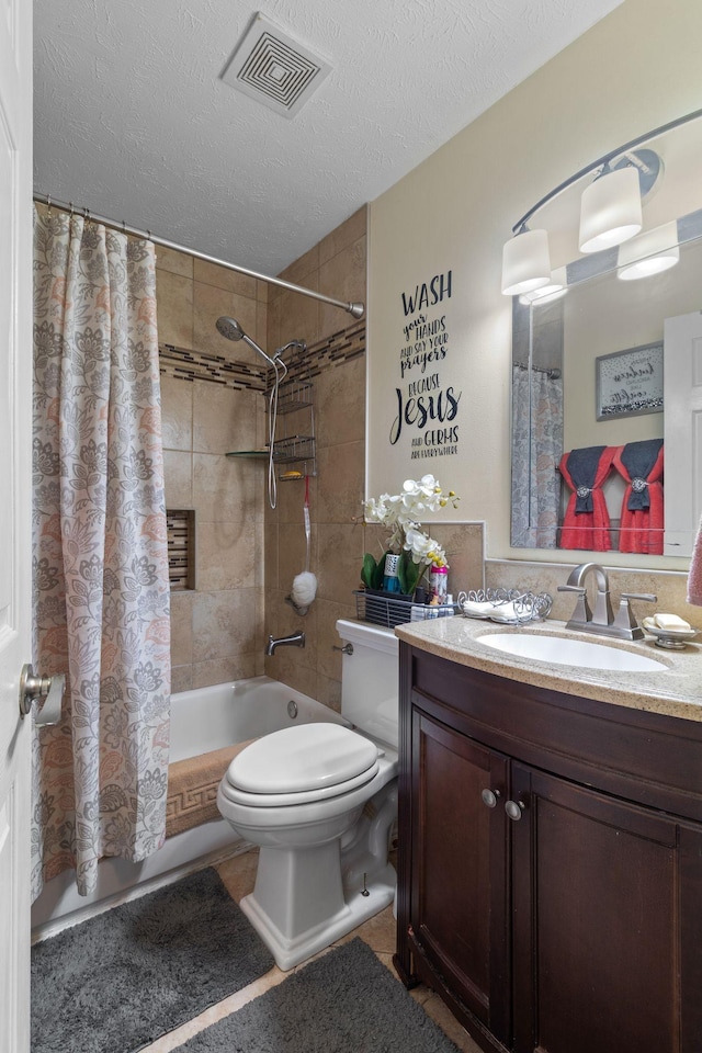 4006 Greentree Ct W, Smyrna, TN 37167 - full bath featuring toilet, shower / bath combo with shower curtain, vanity, and a textured ceiling