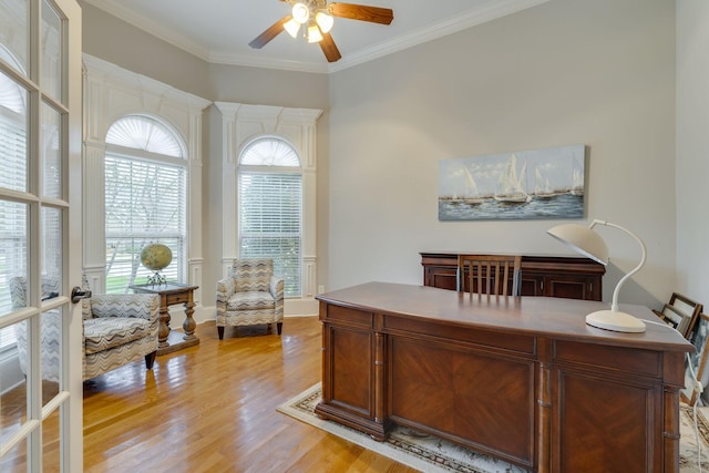 2808 Wynthrope Hall Dr N, Murfreesboro, TN 37129 - office with light wood finished floors, a ceiling fan, and ornamental molding