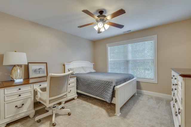 2808 Wynthrope Hall Dr N, Murfreesboro, TN 37129 - bedroom with light colored carpet, baseboards, ceiling fan, and visible vents
