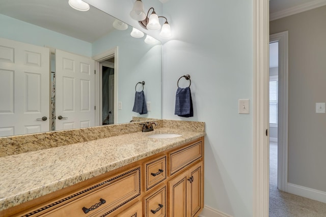 2808 Wynthrope Hall Dr N, Murfreesboro, TN 37129 - bathroom with an inviting chandelier, baseboards, vanity, and ornamental molding