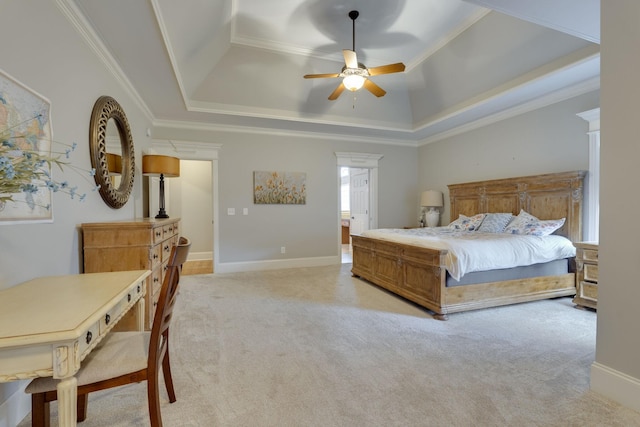 2808 Wynthrope Hall Dr N, Murfreesboro, TN 37129 - bedroom featuring baseboards, a raised ceiling, light carpet, and crown molding