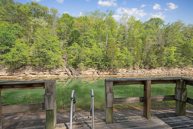 wooden deck featuring a view of trees