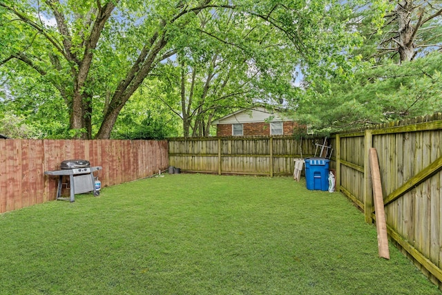 view of yard with a fenced backyard