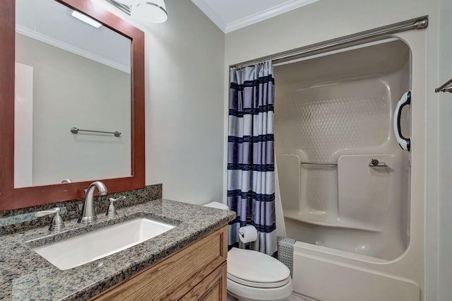 121 Grassland Dr, Gallatin, TN 37066 - bathroom with ornamental molding, toilet, vanity, and shower / tub combo with curtain