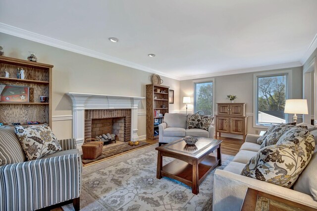121 Grassland Dr, Gallatin, TN 37066 - living area with wood finished floors, ornamental molding, and a fireplace