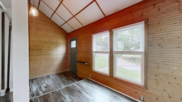 5900 New Hope Ct, Hermitage, TN 37076 - doorway to outside with wood walls, wood finished floors, and vaulted ceiling