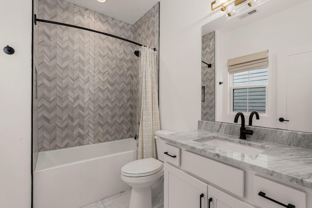 5615 Tennessee Ave Unit A, Nashville, TN 37209 - bathroom featuring marble look tiles, shower / tub combo, toilet, and vanity