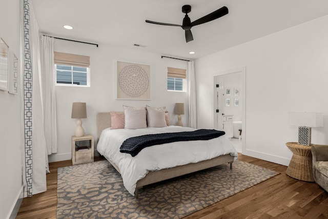 5615 Tennessee Ave Unit A, Nashville, TN 37209 - bedroom featuring baseboards, wood finished floors, ensuite bathroom, recessed lighting, and ceiling fan
