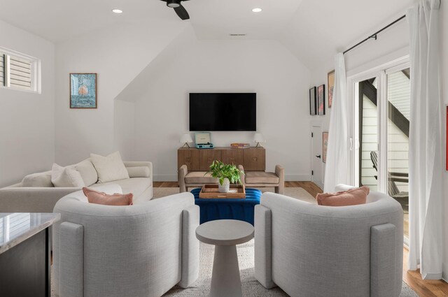 5615 Tennessee Ave Unit A, Nashville, TN 37209 - living area with lofted ceiling, ceiling fan, recessed lighting, light wood-style flooring, and baseboards