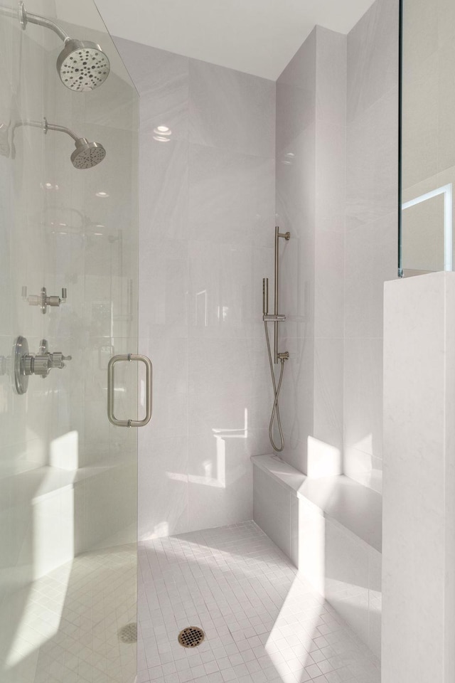 1400 Arthur Ave Unit 3, Nashville, TN 37208 - bathroom with a stall shower, tile patterned flooring, and tile walls