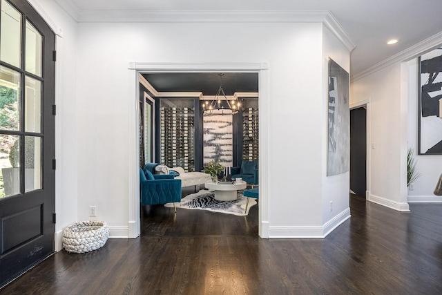 716 Split Rail Dr, Brentwood, TN 37027 - entryway with a chandelier, baseboards, wood finished floors, crown molding, and recessed lighting