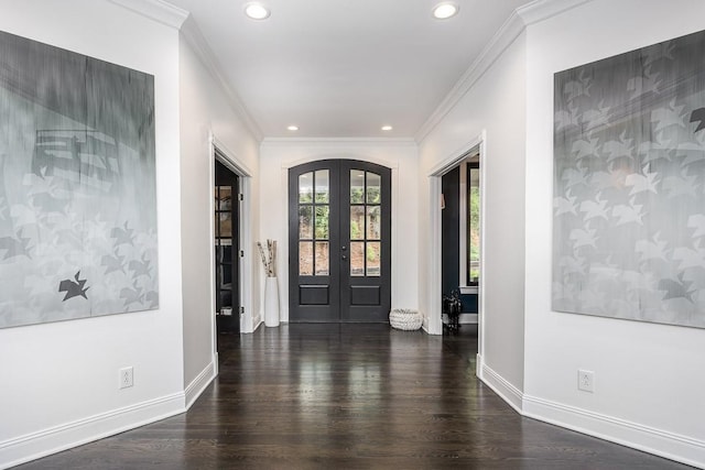 716 Split Rail Dr, Brentwood, TN 37027 - foyer entrance with french doors, recessed lighting, baseboards, wood finished floors, and crown molding