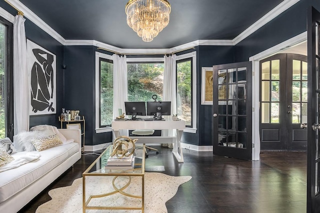 716 Split Rail Dr, Brentwood, TN 37027 - office space featuring french doors, baseboards, plenty of natural light, a chandelier, and ornamental molding