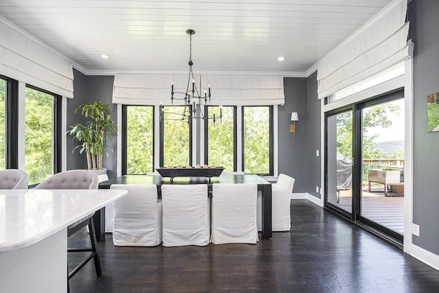 716 Split Rail Dr, Brentwood, TN 37027 - dining space featuring a chandelier, baseboards, dark wood-type flooring, recessed lighting, and ornamental molding