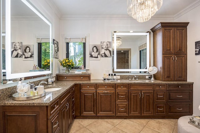 716 Split Rail Dr, Brentwood, TN 37027 - full bathroom with tile patterned floors, a chandelier, crown molding, and vanity