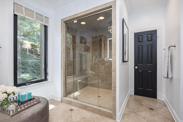 716 Split Rail Dr, Brentwood, TN 37027 - full bathroom with tile patterned floors, crown molding, a stall shower, and baseboards