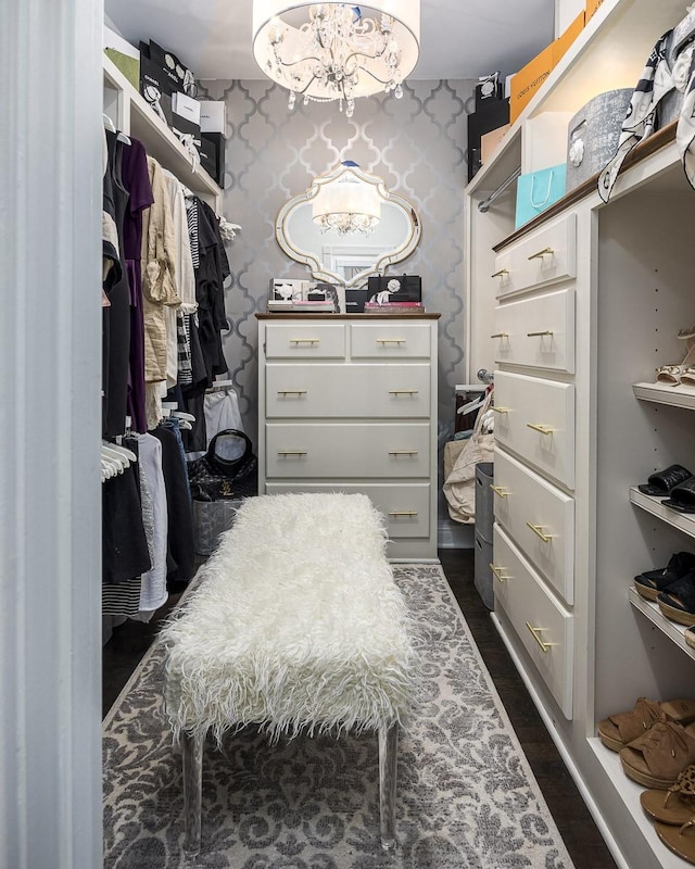 716 Split Rail Dr, Brentwood, TN 37027 - walk in closet featuring a chandelier and dark wood-type flooring