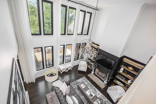 716 Split Rail Dr, Brentwood, TN 37027 - living area with healthy amount of natural light, wood finished floors, crown molding, and a towering ceiling