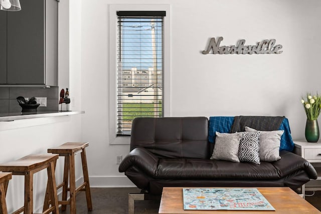 living area with baseboards