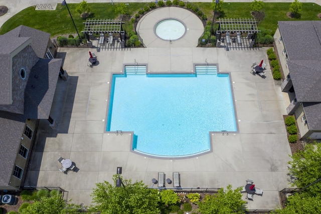 aerial view of a pool area