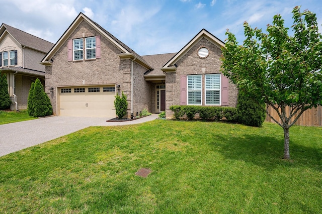 view of front of property featuring brick siding, an attached garage, and concrete driveway