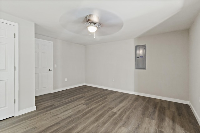1405 W Lincoln St, Tullahoma, TN 37388 - spare room featuring electric panel, a ceiling fan, wood finished floors, and baseboards