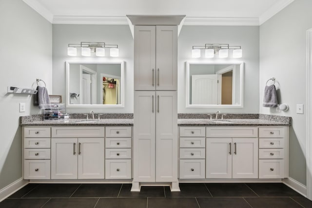 657 Josef Cir, Columbia, TN 38401 - bathroom with ornamental molding, tile patterned floors, baseboards, and two vanities