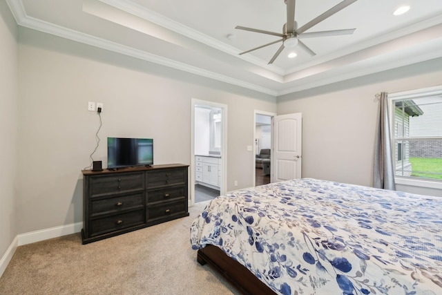 657 Josef Cir, Columbia, TN 38401 - carpeted bedroom with a tray ceiling, ornamental molding, recessed lighting, baseboards, and ensuite bathroom