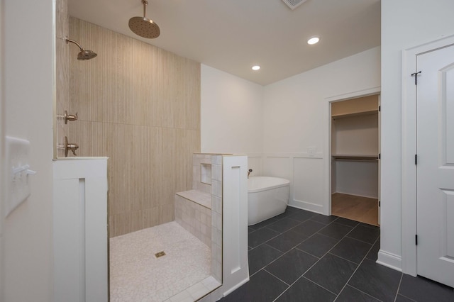 0 Pat Nixon Ct, Murfreesboro, TN 37130 - bathroom with walk in shower, tile patterned flooring, a soaking tub, and recessed lighting