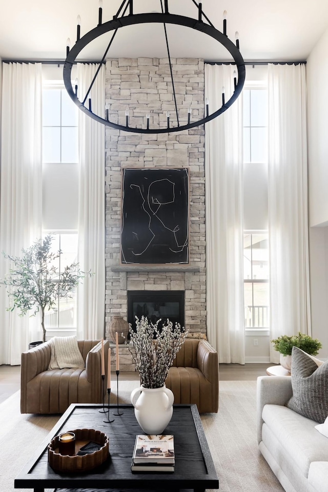 9016 Nestling Ridge Ct, College Grove, TN 37046 - living room featuring a towering ceiling and a large fireplace