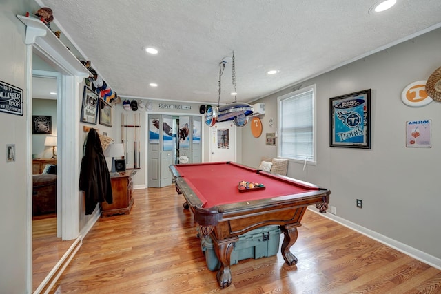 110 Marita Ave, Goodlettsville, TN 37072 - game room with a textured ceiling, billiards, recessed lighting, light wood-style floors, and baseboards