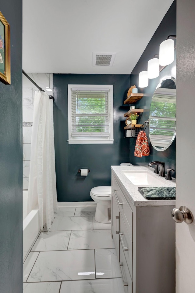 110 Marita Ave, Goodlettsville, TN 37072 - bathroom with marble finish floors, toilet, vanity, shower / bath combo, and baseboards