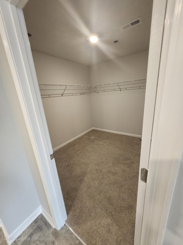 walk in closet featuring carpet flooring